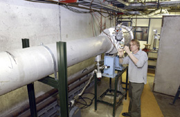 The beam  line to the Meson Test Beam Facility can deliver a variety of particles. A particle identification system, built by Erik Ramberg, informs experimenters about the types of particles delivered to their test stands.