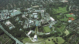 Aerial view of the DESY research center in the western part of Hamburg, Germany.