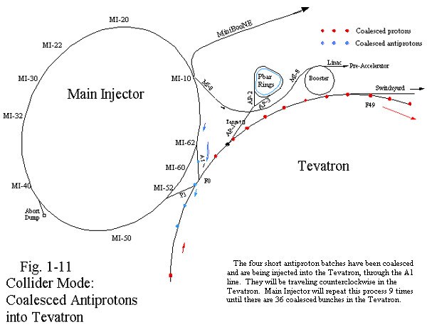 Fig. 1-11 Collider Mode: Coalesced Antiprotons into Tevatron