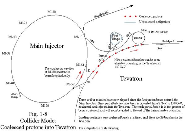 Fig. 1-8 Collider Mode: Coalesced protons into Tevatron