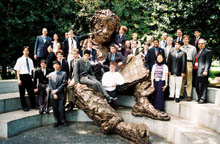 Olympiad students at the statue of Albert Einstein