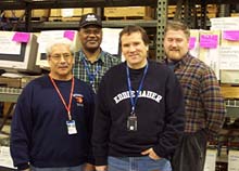 Support Services employees involved in electronics waste recycling (L to R): Larry Rodriguez, Dwaine Foster, Jack Kelly and Troy Meeks. 