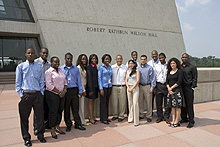 Undergraduate interns in the SIST program, including Trivia Frazier (5th from left), Marla Singleton (6th from left) and Donovan Tooke (far right)
