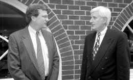 Jonathan Bagger, left, co-chair of the Subpanel on the Long-Range Future of High-Energy Physics and HEPAP Chair Fred Gilman, in Washington D.C., where HEPAP voted to transmit the subpanel's report to DOE and NSF.