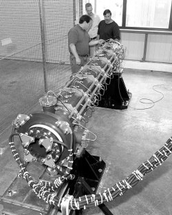 Kris Anderson (right) pushed technology to its limits to produce high-precision welds between the different sections of the parabolic interior of the horn