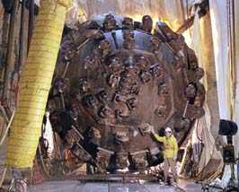 The assembly of the tunnel boring machine in February 2001 represented an important milestone for the NuMI project