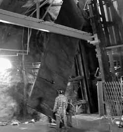 Detector sections being unloaded from the elevator at Level 27.