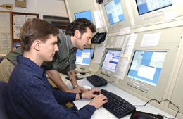 Graduate student Ivan Furic (left)and assistant professor Christoph Paus,both CDF scientists from MIT,carried out the analysis for the first publication of Run II results.