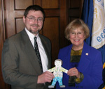 Rep. Judy Biggert, Fermilab User Chris White and Flat Stanley