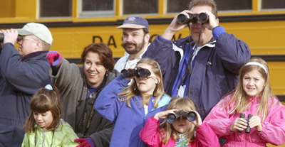 Early morning birders view the sights in Fermilab's Main Ring.