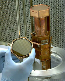 Closeup of a detector in its mount