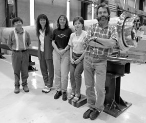 7.53-meter heat exchanger module. (left) Yuenia Huan, Christine Darve, Marsha Schmidt, Lucy Litvinenko and Tom Nicol.