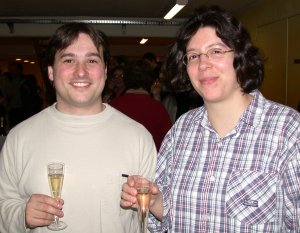 Frederic Deliot and Melissa Ridel at the post-examination celebration at LPNHE in Paris.