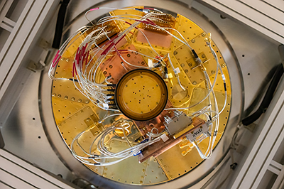 Looking up into the belly of a quantum computer at the SQMS Garage at Fermilab