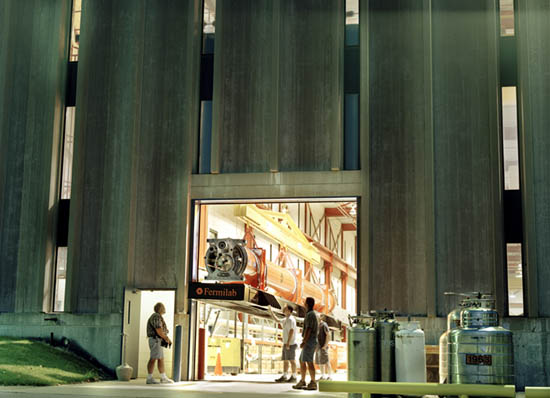 A superconducting quadrupole magnet built by Fermilab's Technical Division and destined for an interaction region of the Large Hadron Collider at CERN.