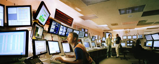 The control room of the DZero experiment during Run II at Fermilab's Tevatron particle collider.