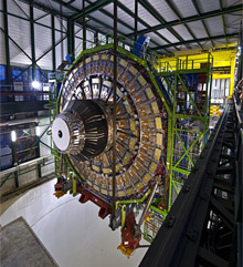 Lowering the final element of the CMS detector into its underground experimental cavern (Courtesy of CERN)
